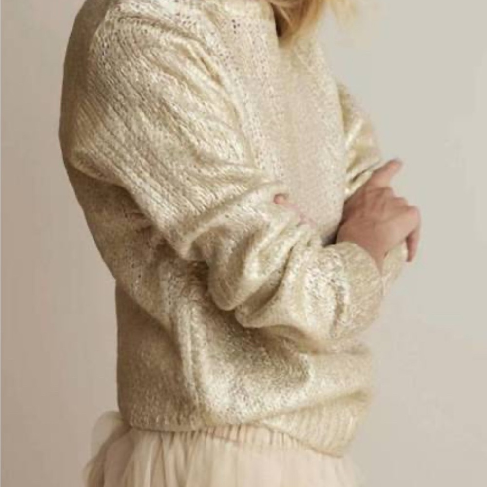 Summum Cream & Gold Crew Neck Sweater – NWT XS, Luxe Statement Piece